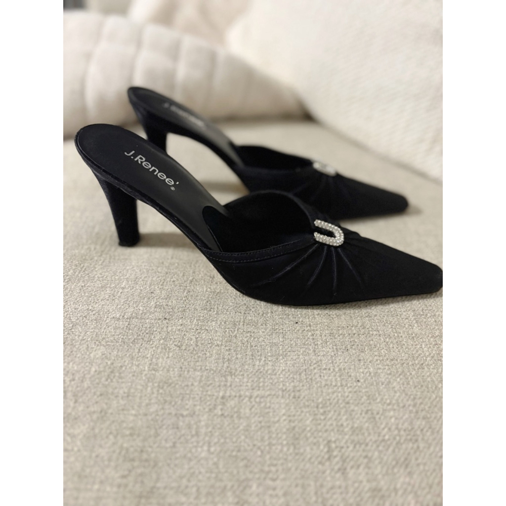 J. Renee Vintage Satin & Leather Cocktail Mule Heels - Picture 4 of 7